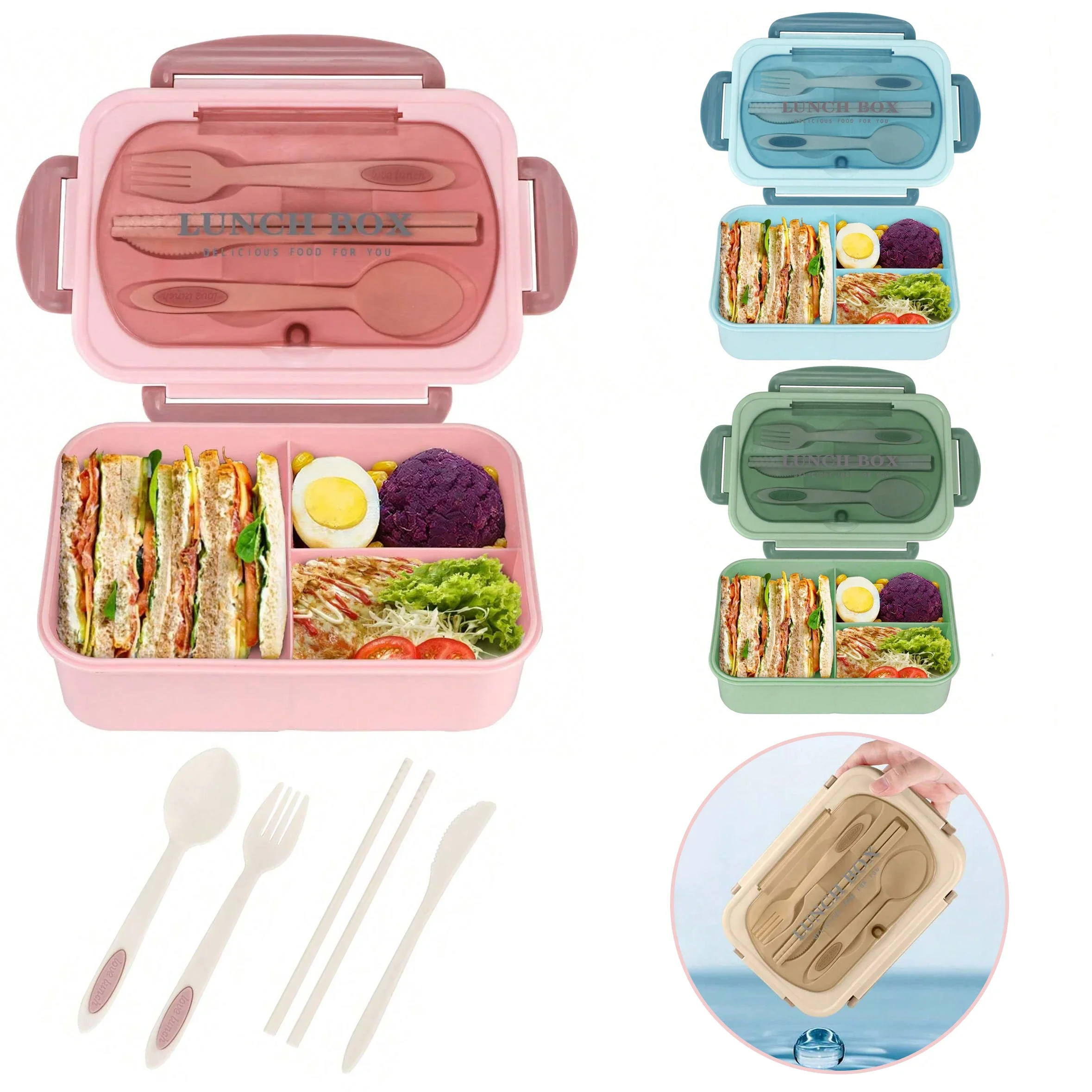 Food Storage Safety - Marmita adulta com 3 compartimentos, recipiente