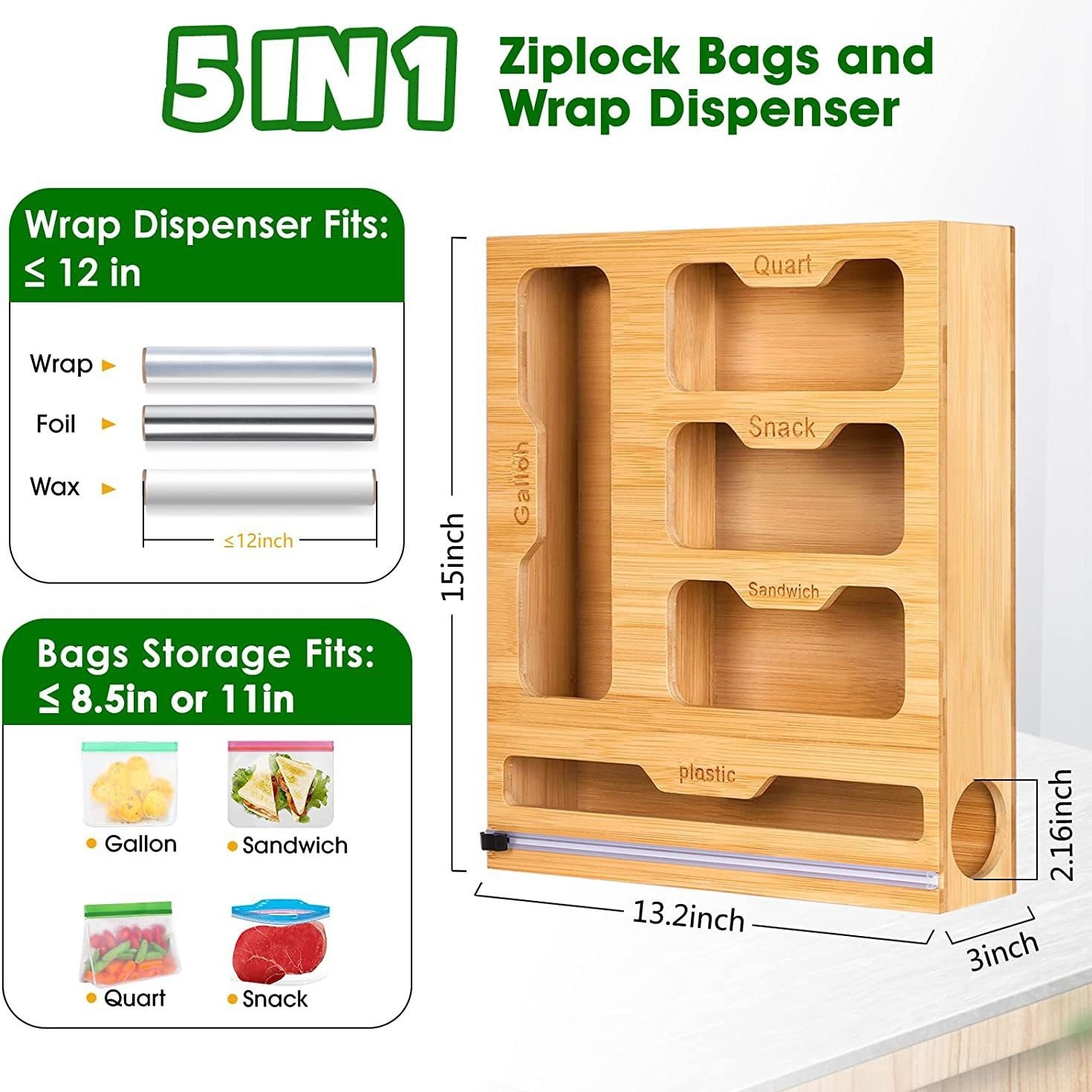 Food Storage Zip Lock Bags - Bambu Ziplock Food Bag Holder, Racks