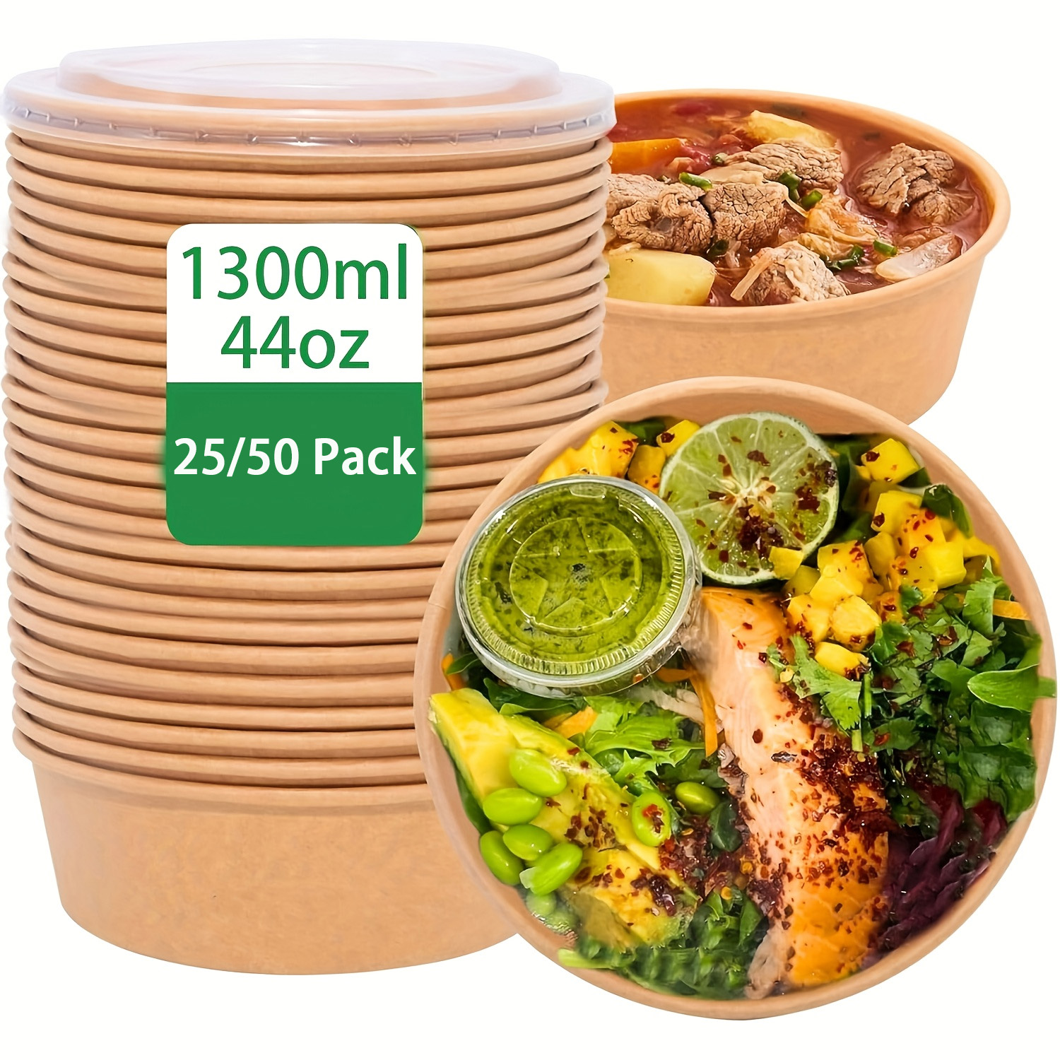 Food Storage Safety - 44oz/1300ml 25/50 pacotes tigelas de papel
