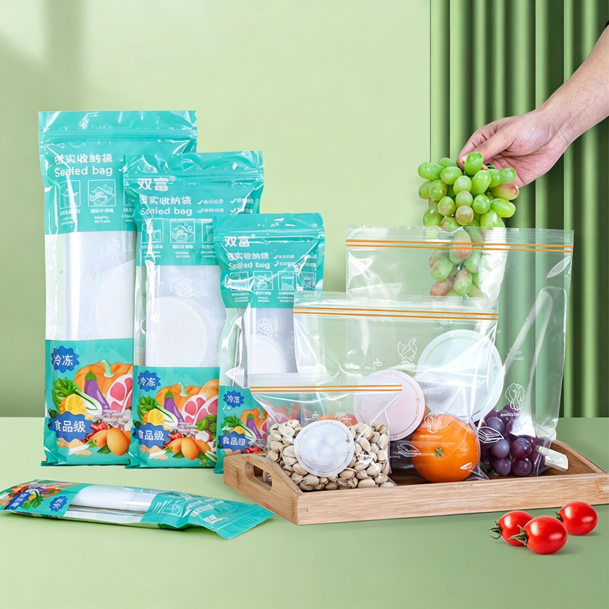 Food Storage Bags Reusable - Saco selado com zíper duplo, bolsas