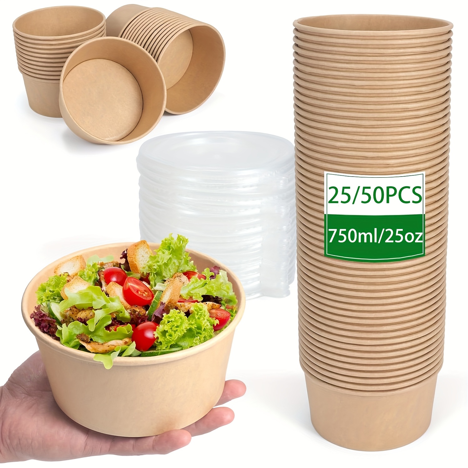 Food Storage Safety - 25oz/750ml 25/50 pacotes tigelas de papel