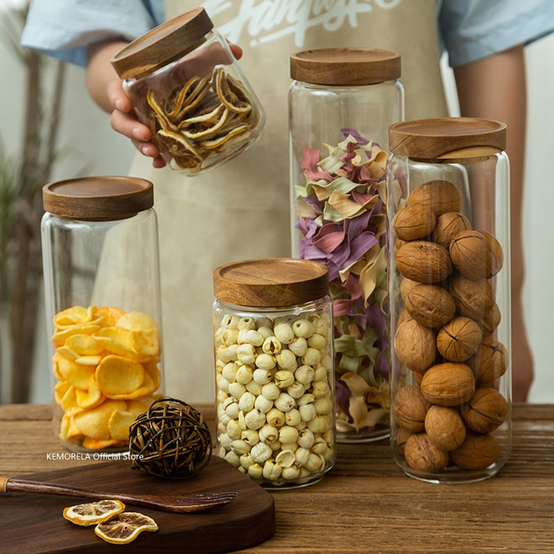 Tampa de madeira vidro herméti - Food Storage Glass Containers avaliação e preço