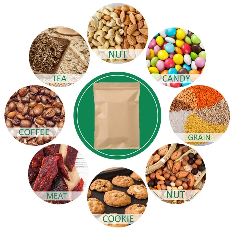 100PCS Bolsa de Papel Kraft Ma - Food Storage Zipper avaliação e preço